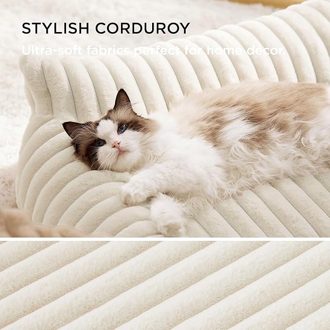 Bedsure ComfyFleece™ Cute Cat Couch for Pets - As Seen on TV on Good Day New York, Small Medium Dog Bed, Supportive Couch Bed for Small Dogs, 30 Inch, Cream