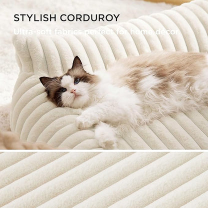 Bedsure ComfyFleece™ Cute Cat Couch for Pets - As Seen on TV on Good Day New York, Small Medium Dog Bed, Supportive Couch Bed for Small Dogs, 30 Inch, Cream