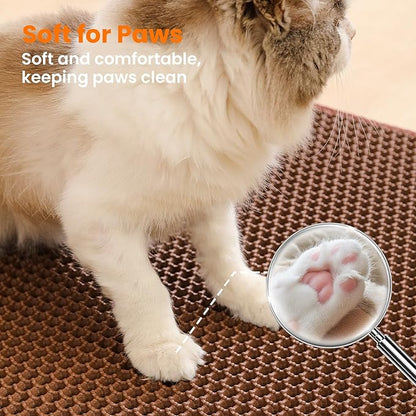 Small Cat Litter Mat, 20x14’’ Double Layer Honeycomb Cat Litter Box Mat, Non Slip Waterproof Urine Proof Litter Trapping Mat for Floor, Kitty Litter Pad, Indoor Pet Supplies, Brown