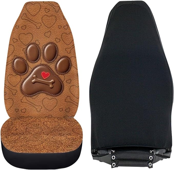 Dreaweet Dog Paw Car Seat Covers Brown 2 Piece Universal Washable Car Seat Cover Front Seats Only Cute Car Accessories Interior Easy to Install
