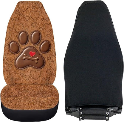 Dreaweet Dog Paw Car Seat Covers Brown 2 Piece Universal Washable Car Seat Cover Front Seats Only Cute Car Accessories Interior Easy to Install