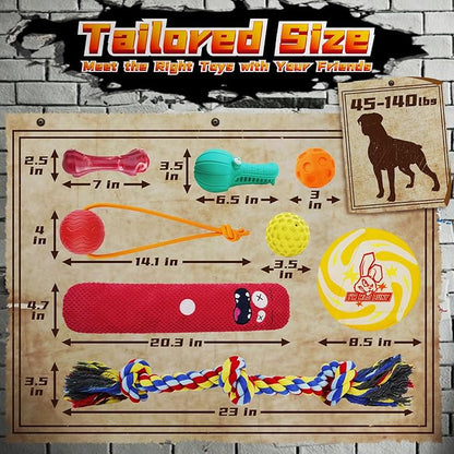 Long-Lasting Heavy Various Dog Chew Toys for Aggressive Chewers, 9 Pack Indestructible Large Dog Toys Include Tug Chew & Rope Toys, Squeaky Toys for Medium&Large Breed (For Super Chewers-Crocodile)