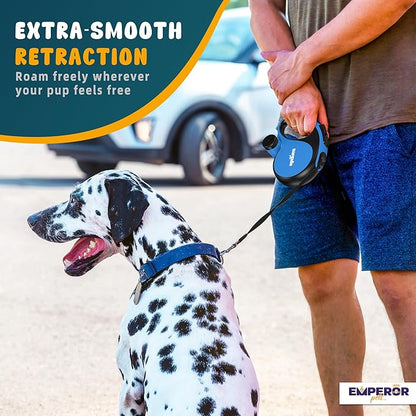 Emperor Pets 16 ft Retractable Dog Leash Blue - Heavy Duty Retractable Pet Leash with Anti-Slip Grip for Medium to Large Dogs up to 110 lbs -Aura BL16