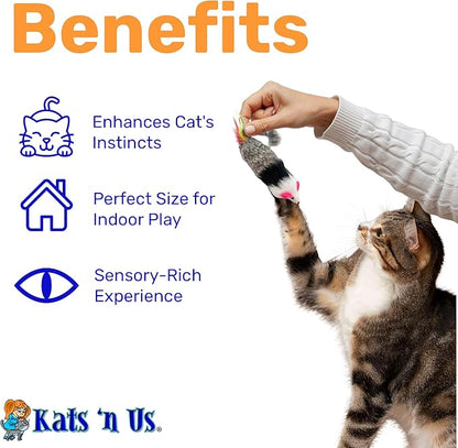 Kats'N Us Dat Darn Ferret with Feathers Real Rabbit Fur Cat Toy- Furry Cat Toys, Cat Stuffed Animal, Cat Entertainment for Indoor Cats and Kittens, Interactive Cat Toys - 10 Inches