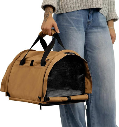 SturdiBag Pro 3.0 Pet Travel Carrier for Cats and Dogs – Soft-Sided with Safety Clips and Seatbelt Straps for Airplane or Car Travel | Medium, Earthy Tan