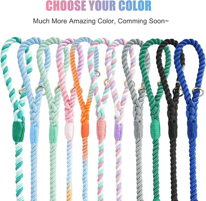 Dog Leash 5 FT Handmade Braided Cotton Rope Leashes for Small Medium and Large Dogs, New Golden Heavy Duty Metal Clasp, Colorful Macaron