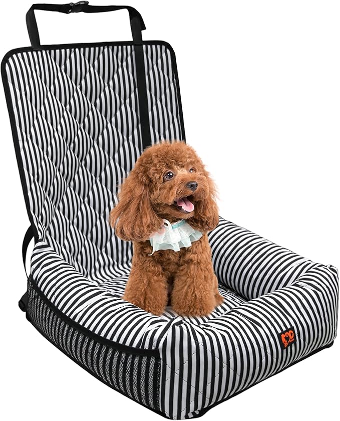 Dog Car Seat for Small and Medium Dogs, Booster Seat Sofa Pet Bed, Portable Car Travel Carrier Bed (Black Stripes,M)