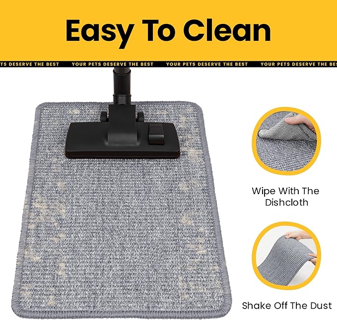 Cat Scratcher Mat,Natural Sisal Cat Scratch Pad with Hook&Loop Tape,Horizontal Floor Kitty Scratching Pads Rug for Indoor,Cat Furniture Protector for Couch&Carpets&Sofas, Medium, Grey, 2 Pack