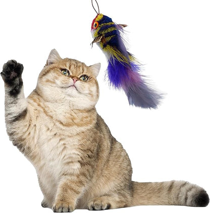 Katfly® Cat Wand Refill Teaser Toy - Fish (Blue) with Real Feathers - Interactive Cat Wand Toy Attachment