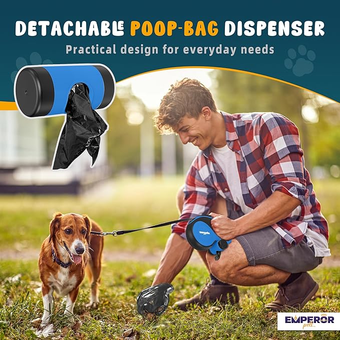 Emperor Pets 16 ft Retractable Dog Leash Blue - Heavy Duty Retractable Pet Leash with Anti-Slip Grip for Medium to Large Dogs up to 110 lbs -Aura BL16