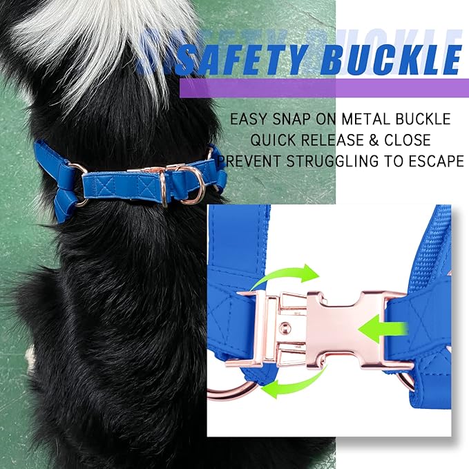Soft Leather No Pull Dog Harness - Adjustable Step In Dog Harness with Rose Gold Heavy Duty Metal Buckle, Freedom Nylon Dog Halter Vests for Small Medium Large Dogs Easy Walking Training XS, Dark Blue