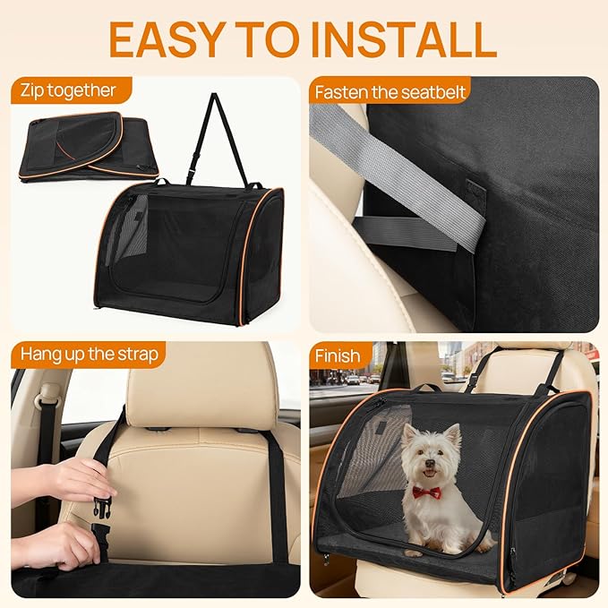 Dog Car Seat, Enclosed Carrier for Pets Travel Safety Dog Crate Soft-Sided Covered Car Kennel Carrier for Backseat for Medium Dogs