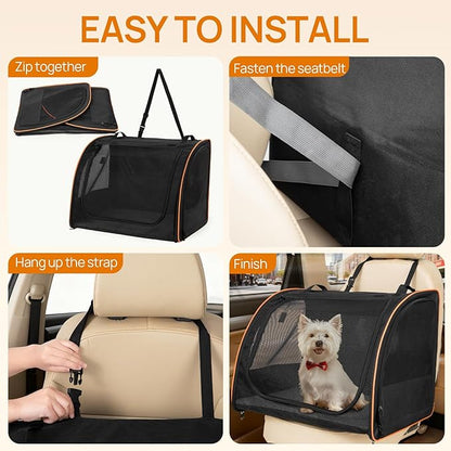 Dog Car Seat, Enclosed Carrier for Pets Travel Safety Dog Crate Soft-Sided Covered Car Kennel Carrier for Backseat for Medium Dogs