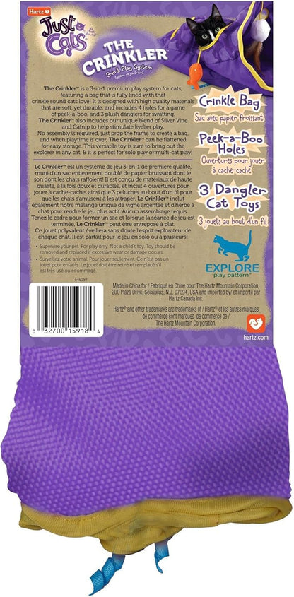 Hartz Just for Cats The Crinkler, 3-in-1 Mega Cat Toy with Silver Vine & Catnip, Crinkle Bag, Peek-a-Boo Holes, 3 Dangler Toys