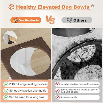 Piskyet Elevated Dog Bowls, Dog Bowls Stand, Raised Dogs Bowl's with 2 Stainless Steel Wooden Dogs Bowl,3.5Cups6''H_30 oz Bowl-Farmhouse Style