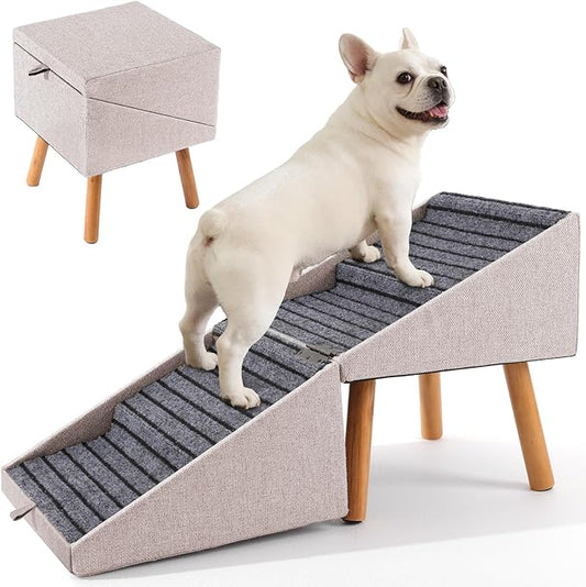 Dog Ramp for Couch and Bed,17.13" H Dog Stairs for Small Dogs and Cats, Foldable 2 in 1 Pet Steps for Medium Large Dogs and Puppy, Split Ottoman Design Pet Ramp（Apricot）
