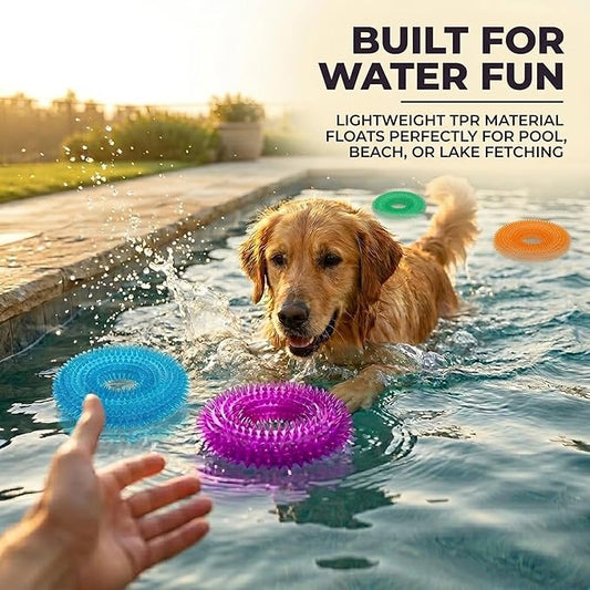 ADUCK Dog Squeaky Chew Toys for Aggressive Chewers, Small Medium Large Dogs Teeth Cleaning Soft Natural Rubber Float Toy for Indoor Outdoor Water Pool, Donut Ring Design 4.92 inch, Crystal Purple