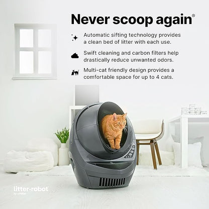 Litter-Robot 3 Connect by Whisker, Grey - Automatic, Self-Cleaning Cat Litter Box, App Control, Helps Reduce Litter Box Odors, Works with Any Clumping Litter, WhiskerCare 1-Year Warranty
