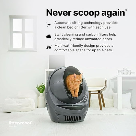 Litter-Robot 3 Connect by Whisker, Grey - Automatic, Self-Cleaning Cat Litter Box, App Control, Helps Reduce Litter Box Odors, Works with Any Clumping Litter, WhiskerCare 1-Year Warranty