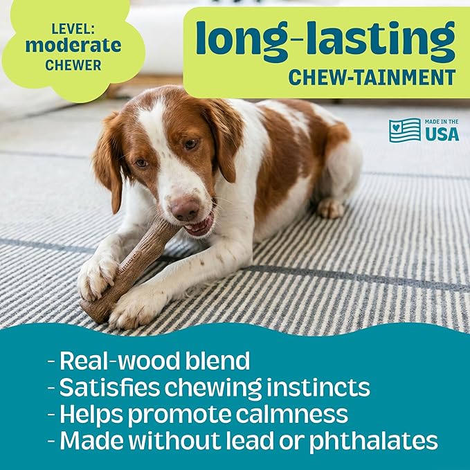 Pupstages Dogwood Dog Chew Toy – Real-Wood Blend, Natural Flavor & Texture, Moderate Chewers, Medium, 7.4"