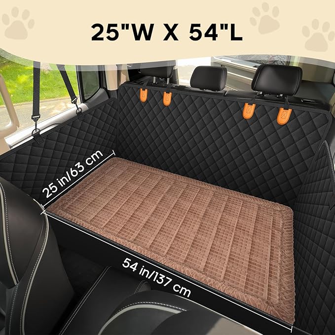 Pet Bed Mat for Car Backseat Extender, Non-Slip Dog Bed for Car Back Seat, Flannel Backseat Dog Bed for Cars Trucks and SUVs (Brown, 24.8x54 inch)