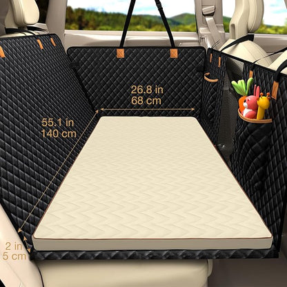 Lekereise Soft Dog Car Mat for Hard Bottom Seat Extender 55.1 x 26.8 inch- Waterproof Washable Dog Car Mat, Orthopedic Egg-Crate Foam Pet Bed, Fits Most Hard Bottom Dog Car Beds/SUVs/Trucks-Beige
