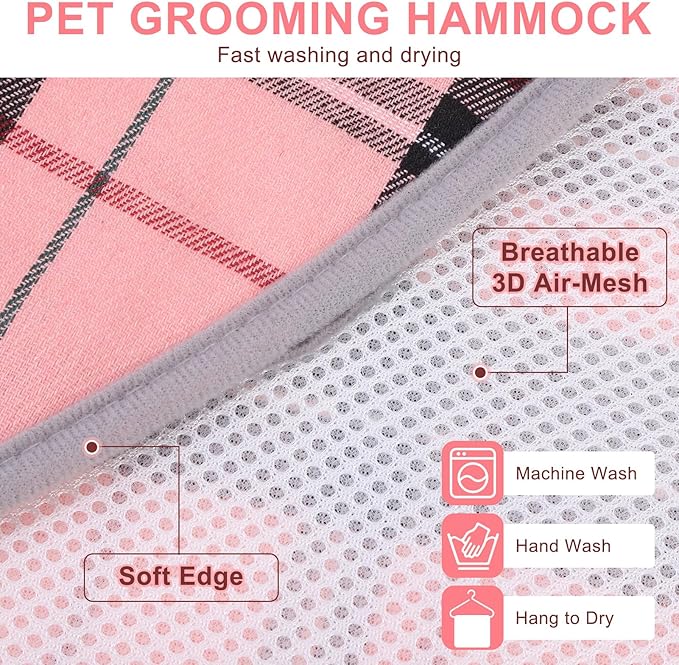 BEAUTYZOO Dog Grooming Hammock for Small Dogs Cat- Dog Sling for Nail Trimming/Clipping- Dog Hanging Harness Holder with Thick Fabric Neck Support & Strap Restraint Claw Care, Pink M