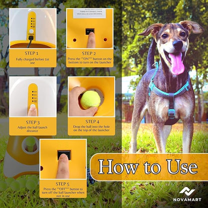 Dog Ball Launcher – Automatic Dog Ball Thrower for Small and Medium Dogs, Interactive Pet Toy with 6 Mini Tennis Balls & Adjustable Launch Distance, Indoor & Outdoor Play