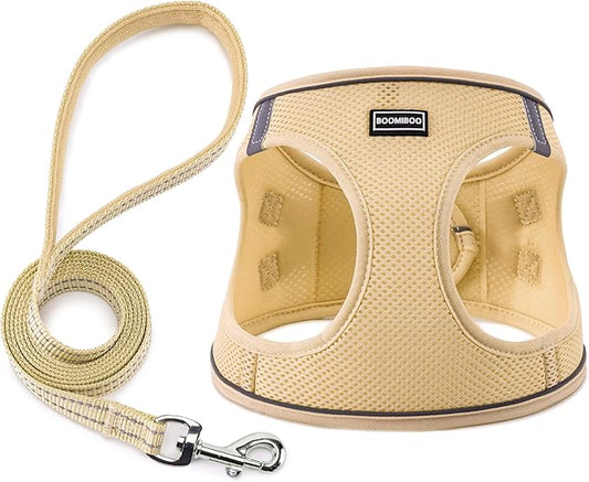 Dog Harness with Leash Set, No Pull Adjustable Reflective Step-in Puppy Pet Vest Harnesses for Small Medium Large Dogs and Cats,Beige L