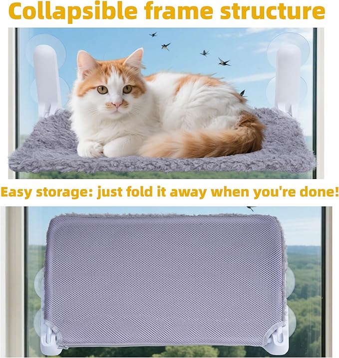 YUNIQUE 2PC Cat Window Perch, Upturned Edge Bracket, Portable Wall Hammock for Indoor Cat, Grey