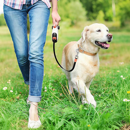 BIGNADO 26ft/8m Retractable Dog Leash with Poop Bag Holder for Medium Large Dogs Up to 110lbs/50kg, Heavy Duty Dog Walking Leash with Anti-Slip Grip, No-Tangle Leashes, One-Handed Lock - White