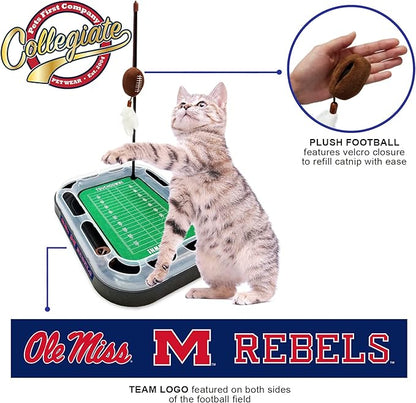 Cat Scratching Toy NCAA Louisville Cardinals Football Field Cat Scratcher Toy + Interactive Cat Ball Bell in Tracks. 5-in-1 CAT Toy: Cat Wand Poll + Catnip Filled Plush Football & Feathers