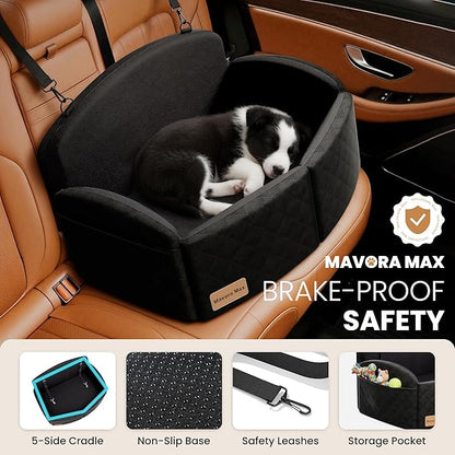 Dog Car Seat for Medium/Large Dogs, Memory Foam Dog Booster Seat with Thick Cushion up to 55 lbs or 2 Small Dogs, Travel Pet Car Seat with Detachable Washable Cover, 2 Safety Leashes (Black/Black)