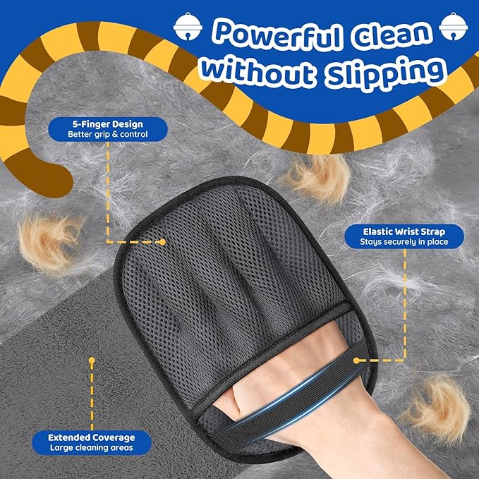 SmartTrends-2 Packs Pet Hair Removal Glove for Dogs & Cats, Five-Finger Ergonomic Grip Reusable & Washable Pet Hair Removal Tool, Lightweight Portable Dog Hair Remover for Couch, Carpet, Bed, Cloth