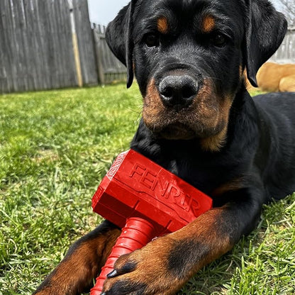 Fenrir Hammer Dog Chew Toy Strong Rubber Stuffable Enrichment Toy for Chewers (Red, Medium)