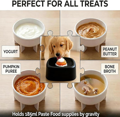 Slow Feeder Dog Bowls for Liquid with Rolling Ball, Interactive Lick Bowl Silicone Non-Slip Licking Slow Feeder Suction Cup for Wet Food, Water & Treats Lick Toy for Dogs Cats (Blue-Plastic)