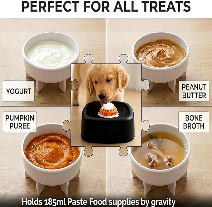 Slow Feeder Dog Lick Bowl with Rolling Ball Interactive Liquid Licking Bowl Upgraded Silicone Anti-Slip Spill Proof for Wet Food, Water & Treats Lick Toy Pet Gift for Dogs Cats (Black)