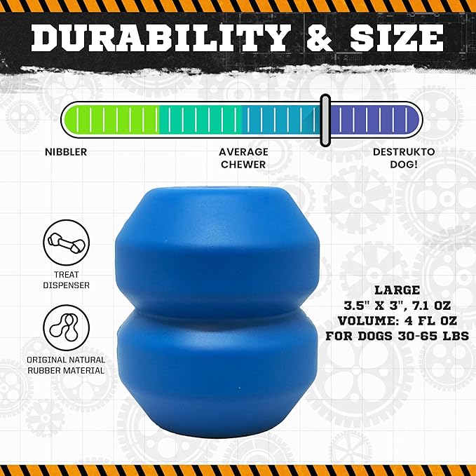 SodaPup Industrial Dog Double Trouble – Durable Dog Treat Dispenser & Chew Toy Made in USA from Non-Toxic, Pet-Safe, Food Safe Natural Rubber for Mental Stimulation, Problem Chewing, Calming & More