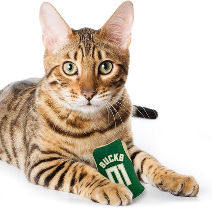 Best Plush CAT Toy NBA Milwaukee Bucks Complete Set of 3 Piece Cat Toys Filled with Fresh Catnip. Includes: 1 Jersey Cat Toy, 1 Basketball Cat Toy with Feathers & 1#1 Fan Cat Toy. Beautiful Team Logo