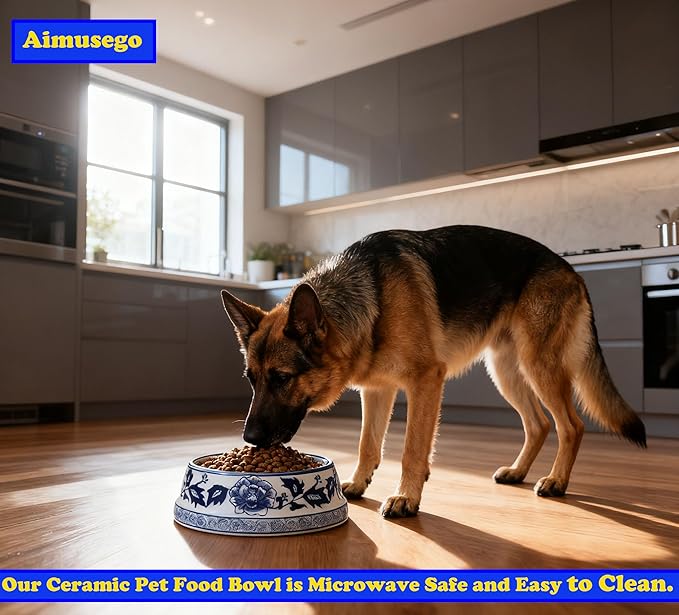 Aimusego Vintage Blue and White Chinoiserie Ceramic Cat Food Bowls Cat Bowls/Dishes for Food and Water,Dog Feeding Bowls, Dishwasher Safe 25OZ
