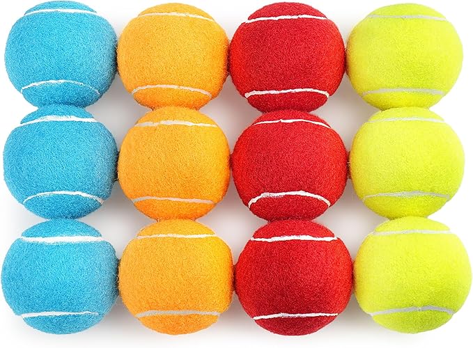 Prime Pets Tennis Balls for Dogs, 12 Pack 2.5” Durable Squeaky Dog Balls with High Bounce for Outdoor Play, Interactive Fetch & Training Dog Toys for Small and Medium Breeds