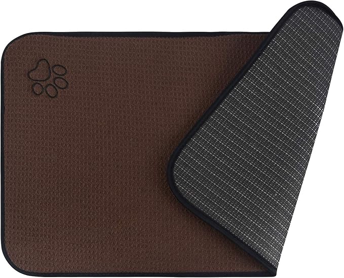 Sinland Microfiber Large Pet Food Mat Dog Feeding Mat Pet Bowl Mat with Anti-Skid Backing 21 Inch x 32 Inch Brown