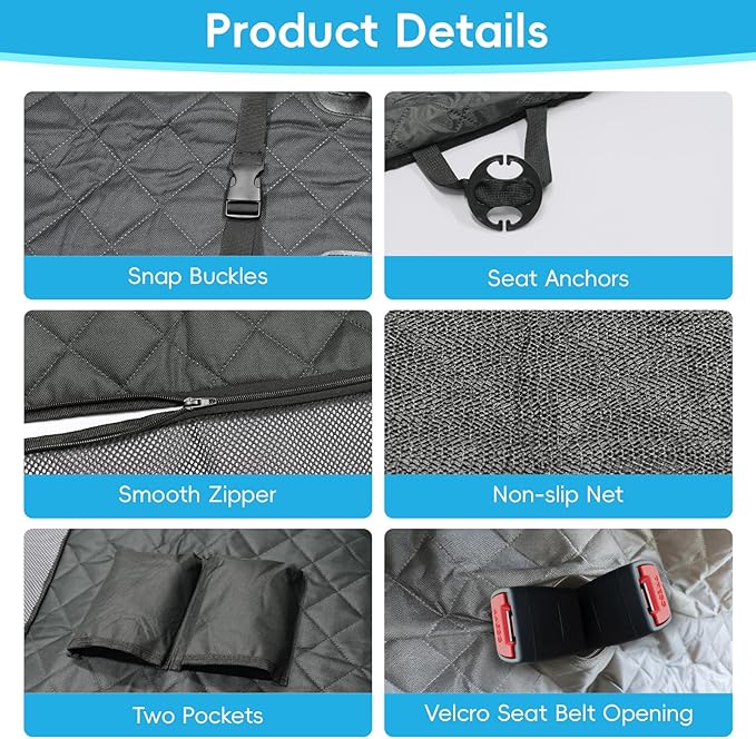 Dog Car Seat Cover for Pets Back Seat Cover for Dogs Hammock Nonslip Scratchproof Backseat Pet Protector Mat with Mesh Visual Window & Pockets for Cars Trucks SUVs -Black