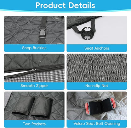 Dog Car Seat Cover for Pets Back Seat Cover for Dogs Hammock Nonslip Scratchproof Backseat Pet Protector Mat with Mesh Visual Window & Pockets for Cars Trucks SUVs -Black