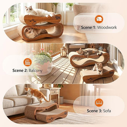 Cat Scratcher 2 in 1 Scratchers for Indoor Cats Scratching Board Cardboard, Horizontal Corrugated Scratch Pad for Cats as Beds & Furniture Reversible Sofa Scratch