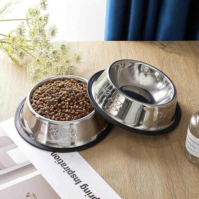 Tanlade 8 Pack Stainless Steel Dog Bowls Metal with Rubber Base Non-Slip Pets Puppy Cats Feeding Food and Water Bowls Dishwasher-Safe for Indoor Small Medium Large Dogs Cats Kitten Rabbit(7 oz)