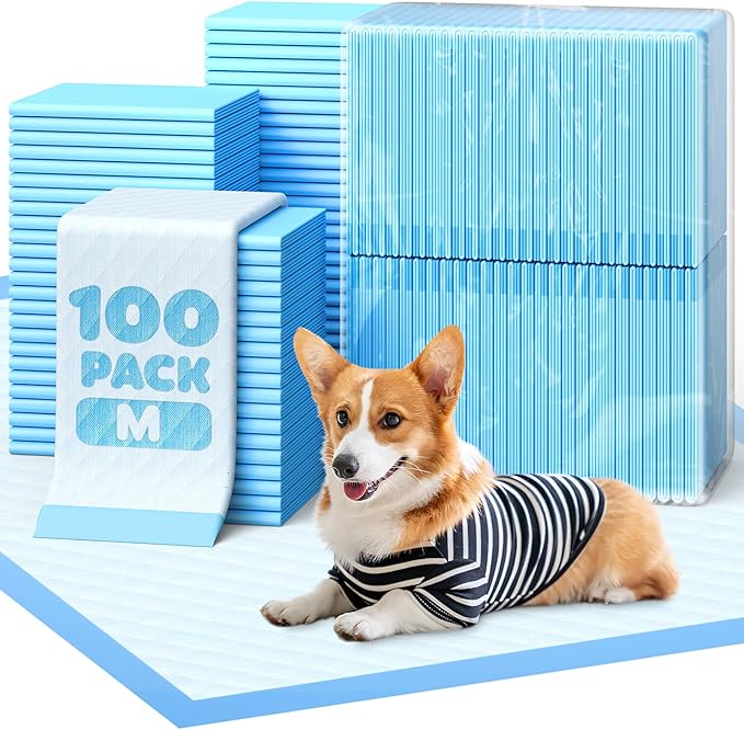 Puppy Pads - Super Absorbent & Spill-Proof Pee Pads for Dogs with 6-Layer Material, Quick-Dry & Hassle-Free Potty Pads for Floors, Furniture, Vehicle, 22" × 22", 100 Packs