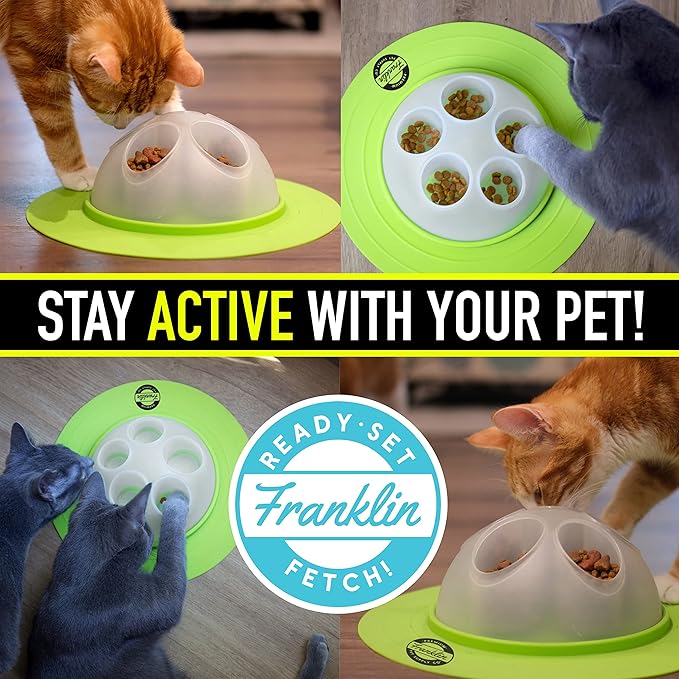 Franklin Pet Supply Co. Interactive Cat Digging Slow Feeder Bowl - Toy Bowl for Treats + Food - Scratching Feeder - Interactive for Cats + Kittens