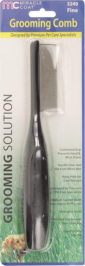 Miracle Care Coat Fine Grooming Comb, black, "9""l x 1.25""w x 1.25""h" (3240)