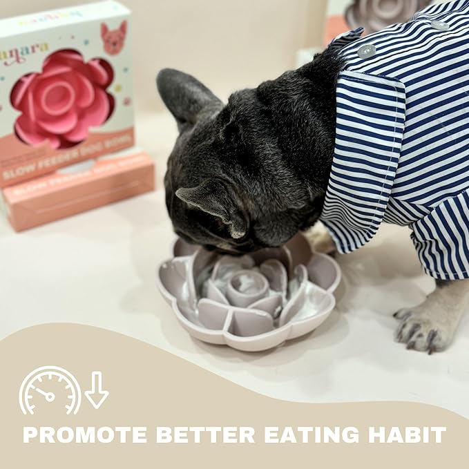 Hanara Sillicone Slow Feeder Dog Bowls & Lick Mat with Suction Bottom | Rose Petals Design | Promotes Better Digestion, Prevent Choking | Dish Washer Safe | Great Size for All Breed (Sage Green)